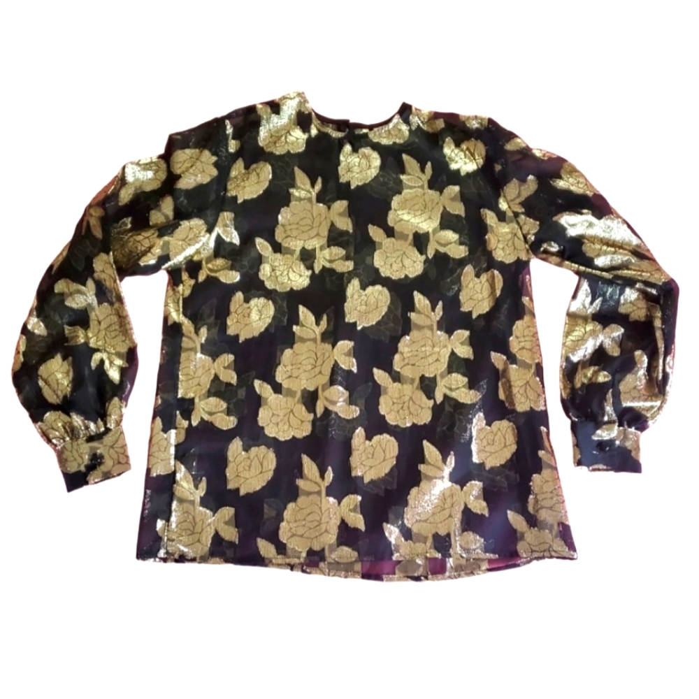 Vintage Black and Gold Lamé sheer blouse